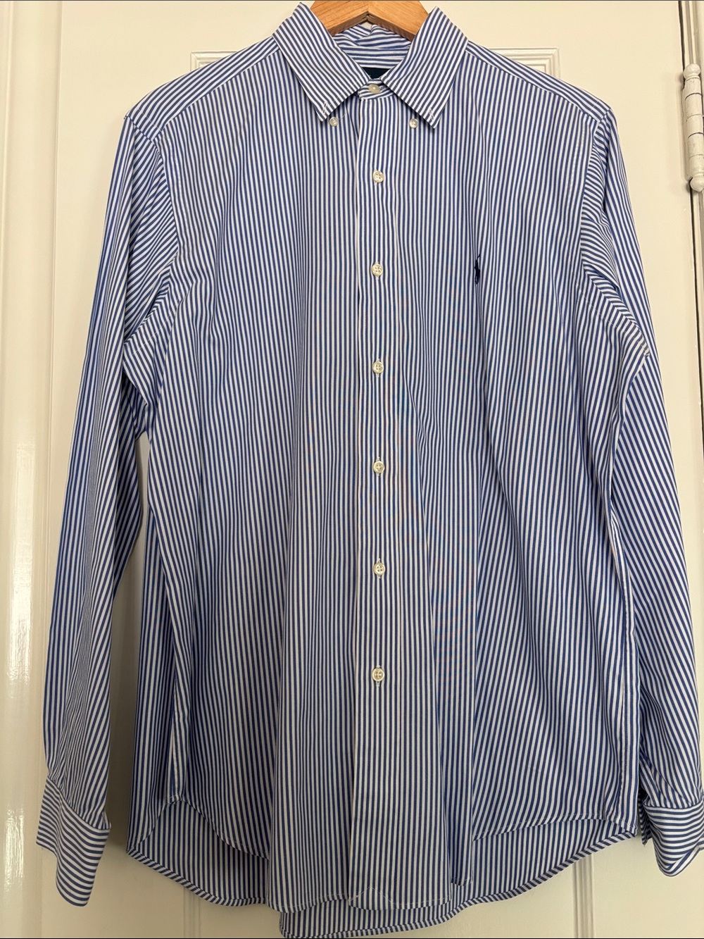 Polo by Ralph Lauren Classic Fit Navy and White Vertical Stripe Dress Shirt